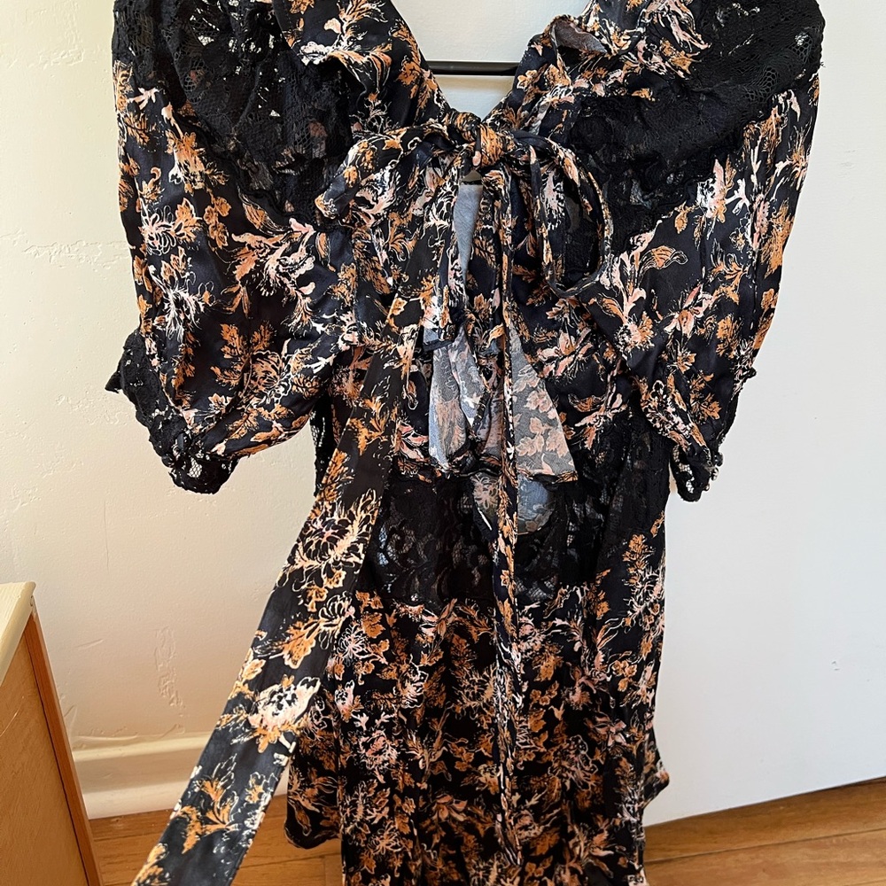 Free People Luci Mini Dress / Black Floral Backless Dress - Picture 4 of 6
